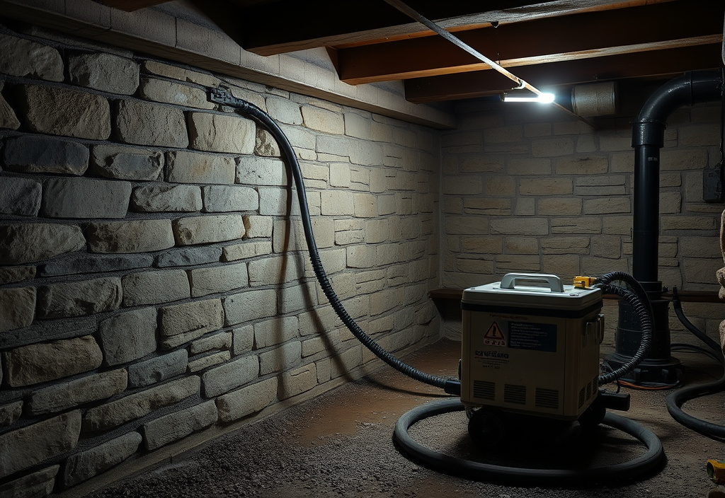 Cave avec traitement d'étanchéité en cours