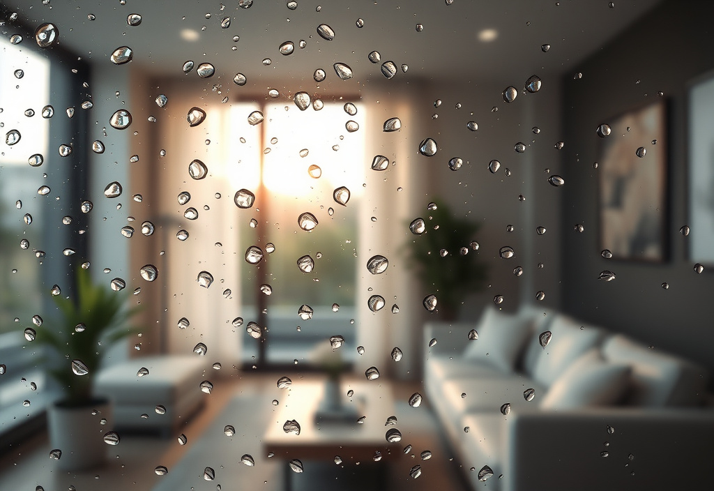 Condensation sur une vitre de fenêtre en intérieur