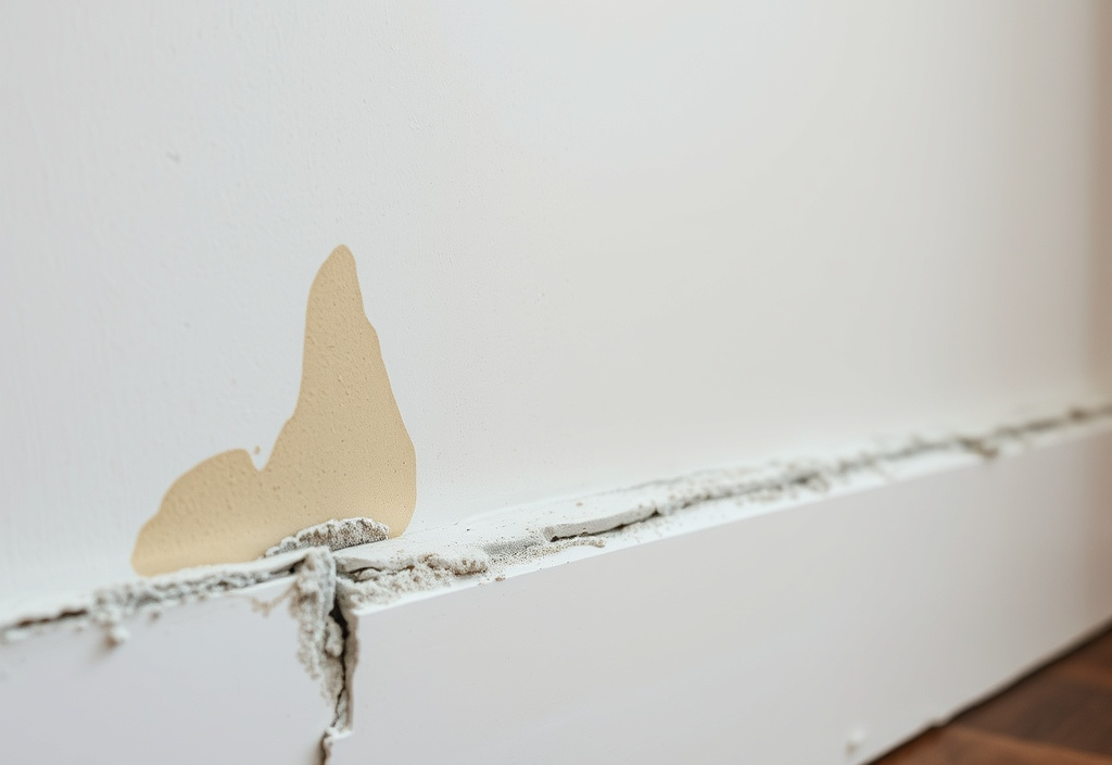 Traces de remontées capillaires visibles sur un mur en plâtre